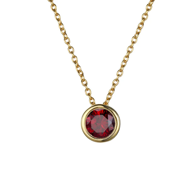 Shiny Colorful CZ Birthstone Necklace Round Stainless Steel Link Chain Necklace Boutique Birth Stone Zircon Necklace for Women