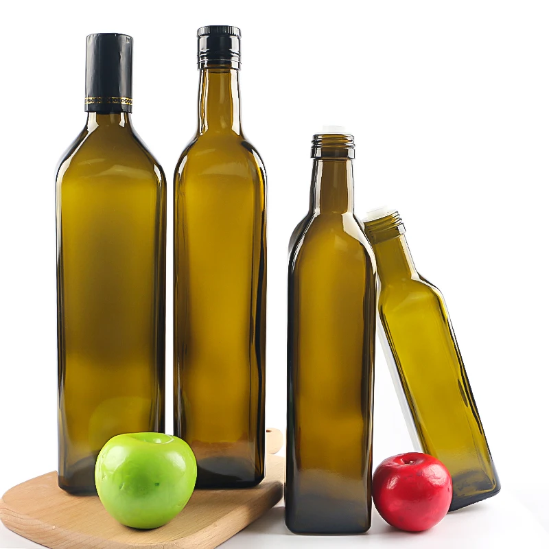 Clear Amber Green 100ml 250ml 500ml 750ml 1000ml Empty Square Round Marasca Glass Olive Oil Bottle With Cap