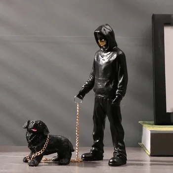 Banksy Dog バンクシー グレーフィギュア 高さ21.5cm 色 グレー Nordic Home Decor Banksy Dog Walker Sculptures Figurines