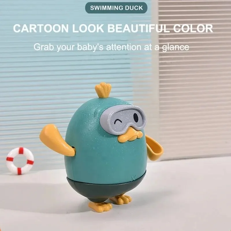 New Arrival Cute Pull String Swimming Duck Toy Baby Bath Pull Line Animal Bathtub Toy for Toddler Bathing Time Water Play Game