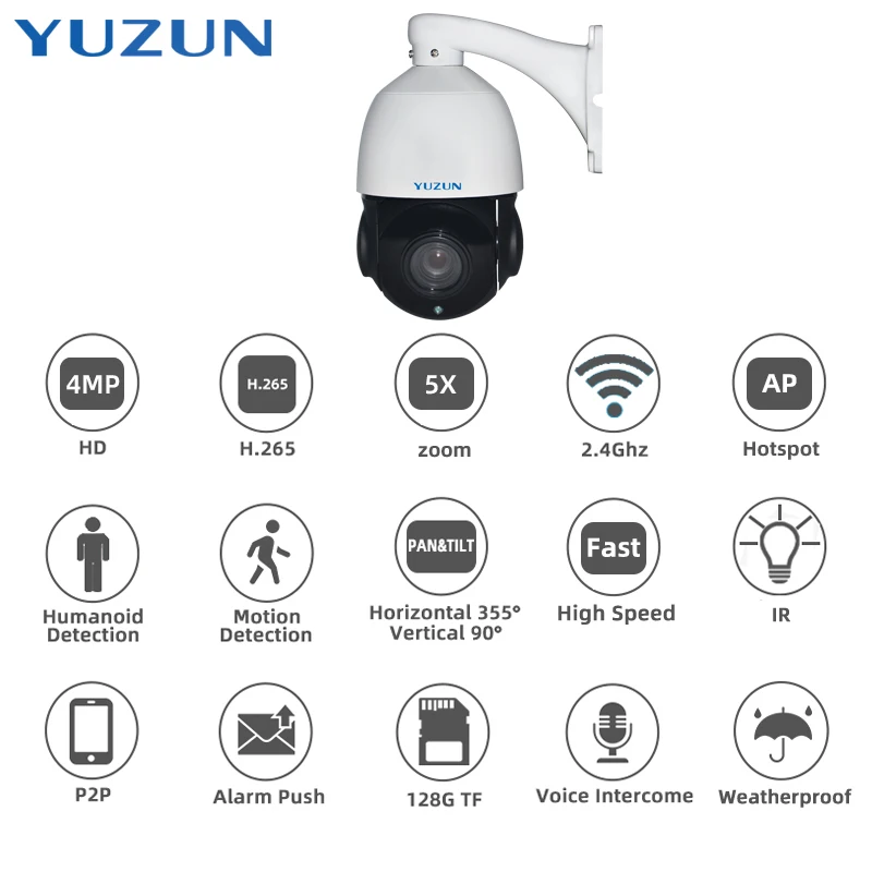 Surveillance Products 360 Degree High Speed Dome PTZ Wifi Camera AP Mode  4MP 5X HD Wireless Wired IP Camera Indoor Outdoor Wifi Camera