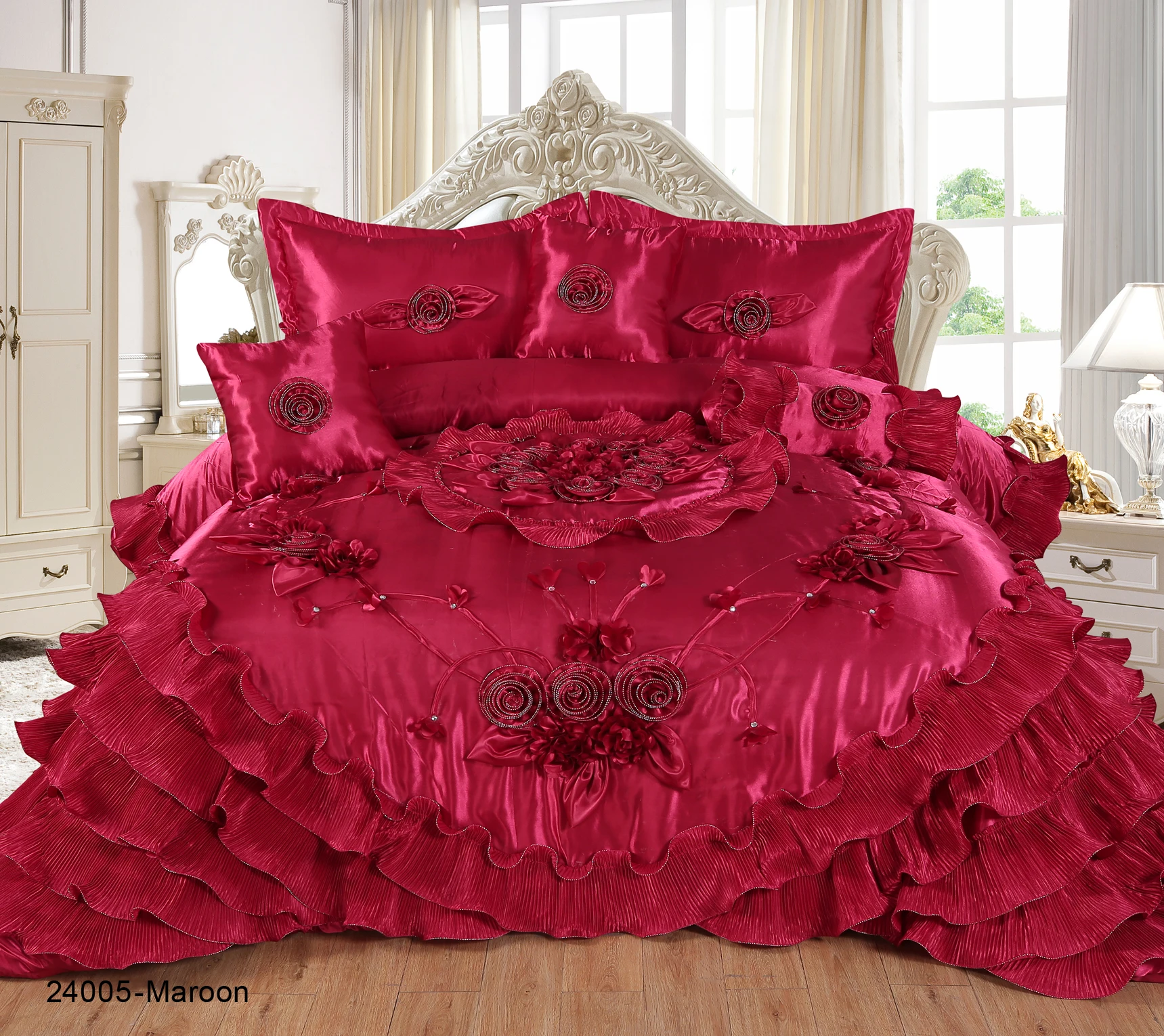 WONGS BEDDING – Set Biancheria Da Letto King Size 7 Pezzi – Copripiumino Reversibile Con Stampa Rosa Rossa – Morbida Microfibra Con Lenzuolo Con Angoli - 2