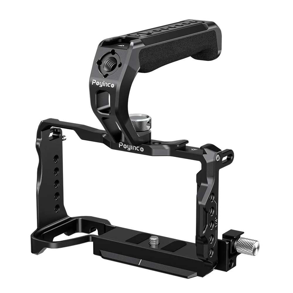A6700-kamerakage med topgreb og kold sko til A6700, DSLR-rigkit i aluminiumslegering med slidstærk overflabe, tilbehør