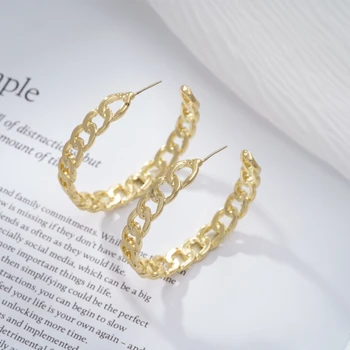 18K gold plated custom big cuban chain link hoop earrings