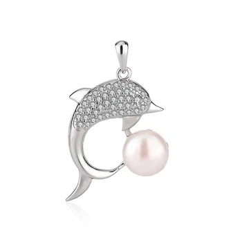 Fine fashion single freshwater pearl dolphin shaped 925 sterling pure silver diamond pendant for women