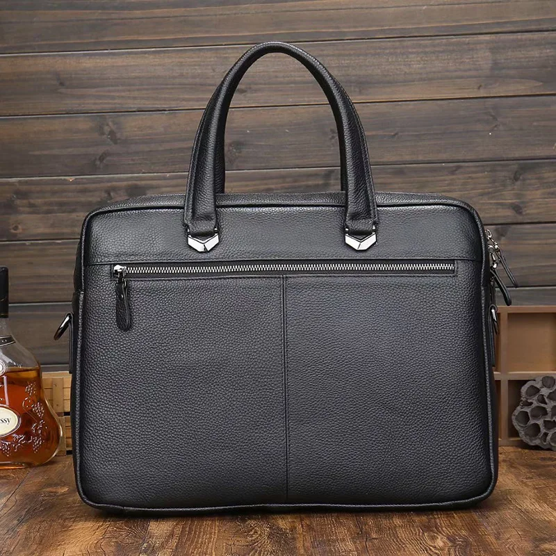 Cow Skin Cowhide Pebble Genuine Leather Computer Laptop Briefcases for Business Office Man Bag for Business Trip