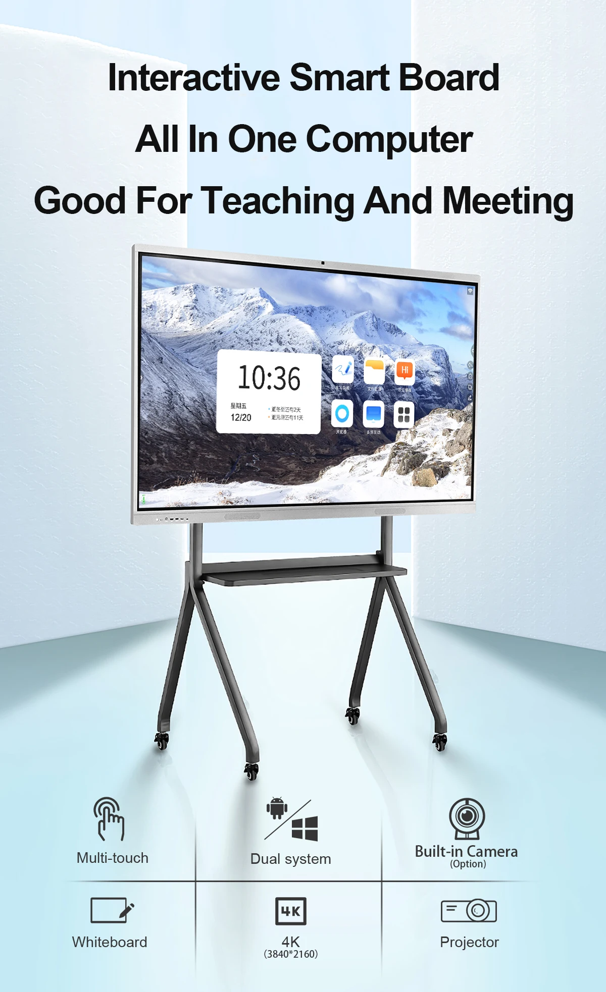 4K Ultra UHD 65inch Digital Electronic Interactive Whiteboard Flat ...
