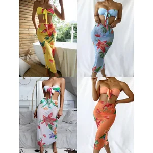 Custom Women's 2-Piece Floral Print Off-The-Shoulder Bikini with Long Skirt Beach Swimwear