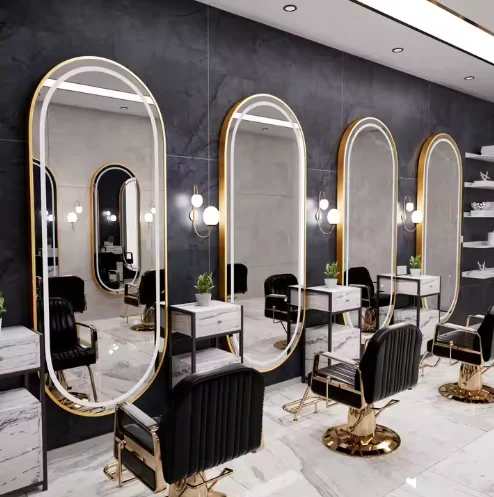 Factory Price Custom Design of Modern Light Luxury Oval Square Mirror Hair Salon Furniture Set