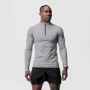 Men Fitness Workout Half Zip Turtleneck Long Sleeve Shirt Sports Full Sleeve Gym T-shirt