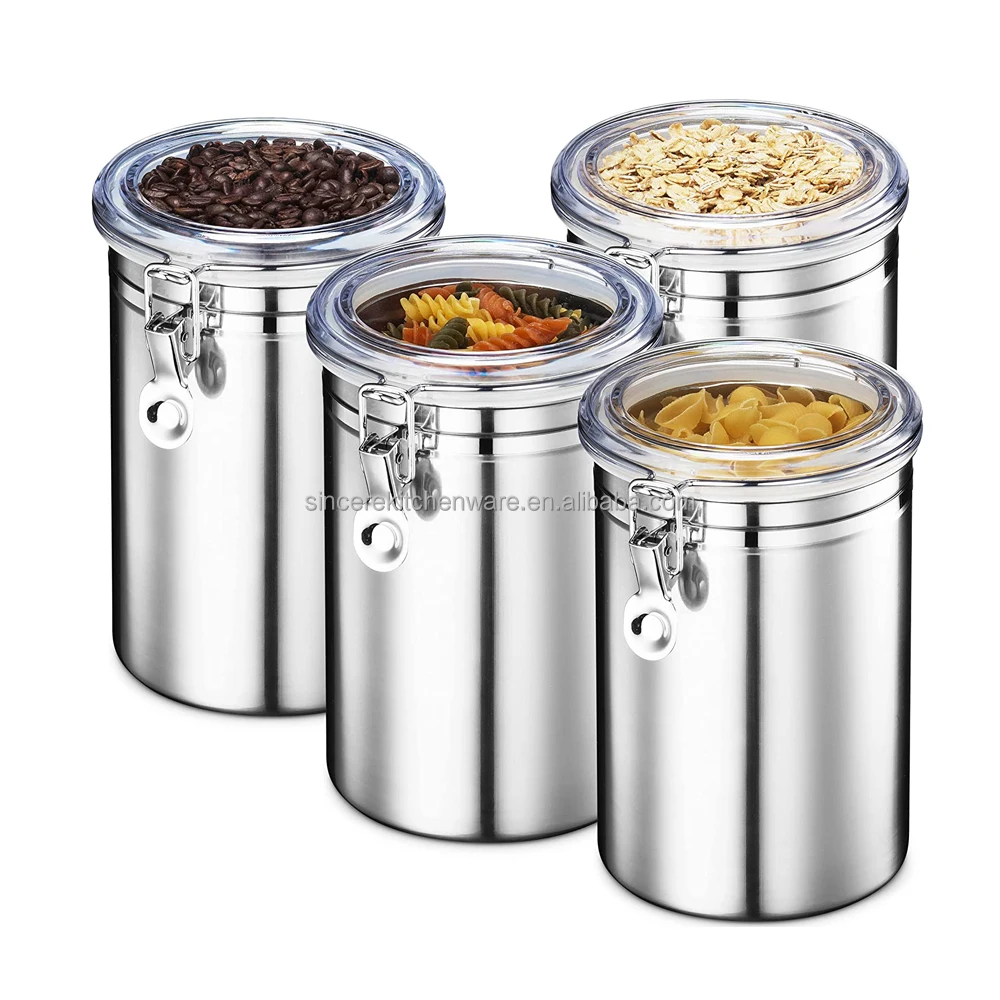 4 Piece Airtight Stainless Steel Canister Sets 62oz Food Storage