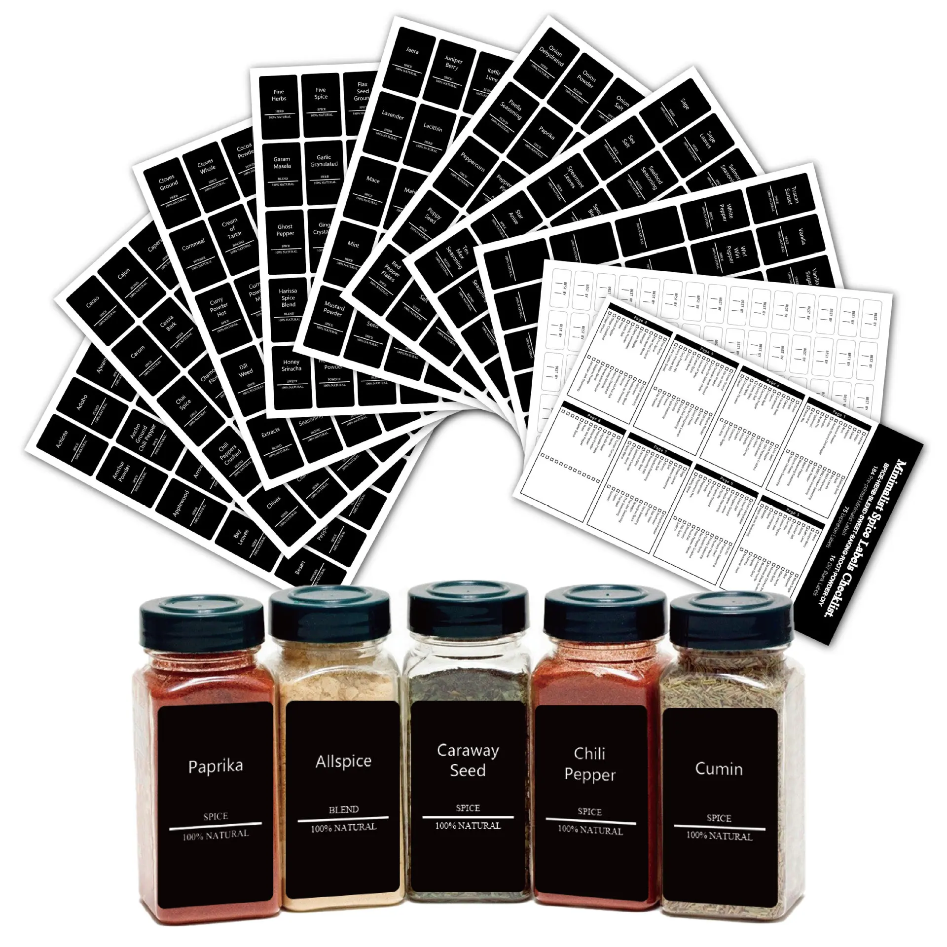 Eco Friendly Promotional 275 PVC Self-Adhesive Black Spice Labels  Waterproof Oil-proof Seasoning Jar Label Sticker Sheet