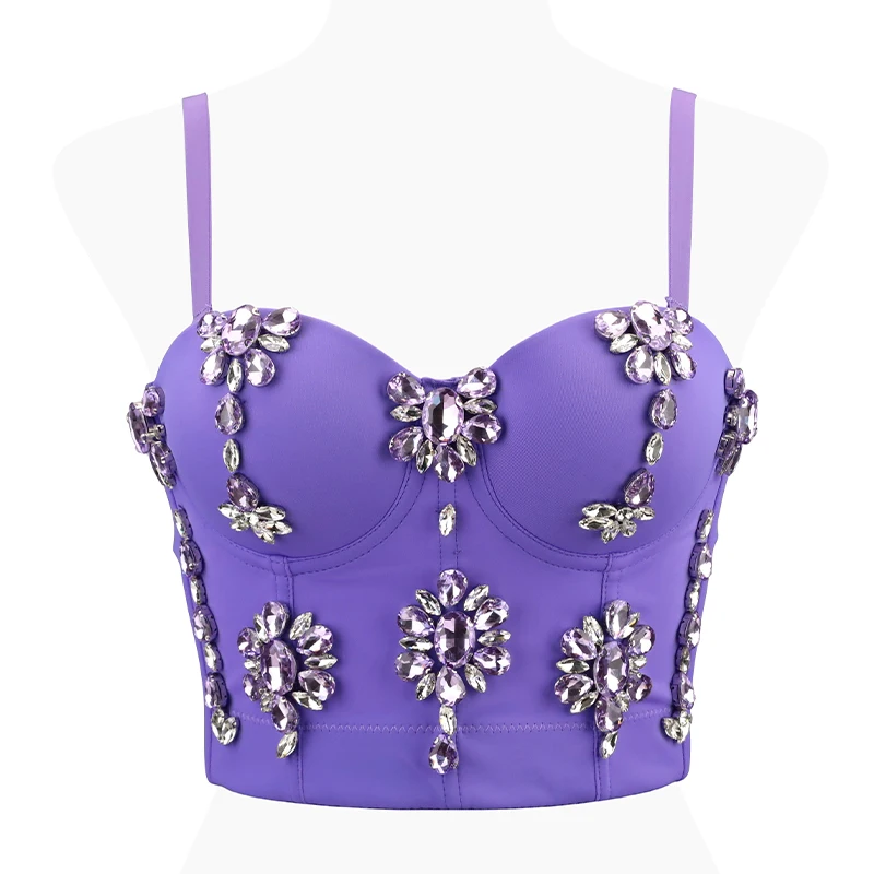 Ready to Ship Short Style Corset Jewellery Decor Big Boob Tube Top Body Shaper Bustier Top Night Club Wear