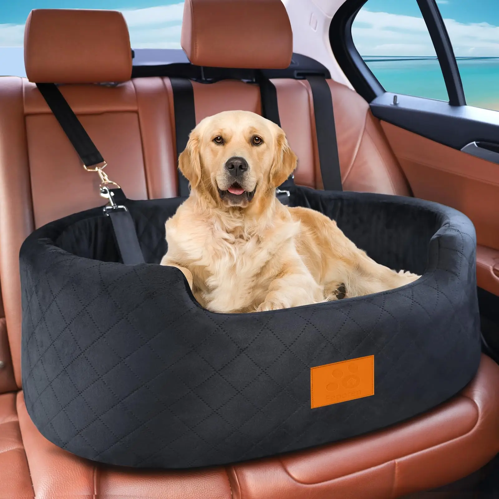 Elevated Pet Seat With Safety Belt Non Slip Base And Storage
