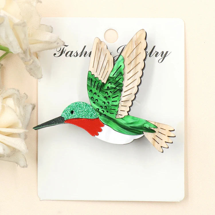 BH1076 1pcs New Arrival hummingbird Brooch (Safety Pin) cute Laser Cut Acrylic Jewelry Handmade factory