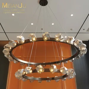 Zhongshan Modern Premium Hanging Pendant Light Smoked Grey Faceted Glass Chandelier for Hotel Restaurant Living Room Lighting