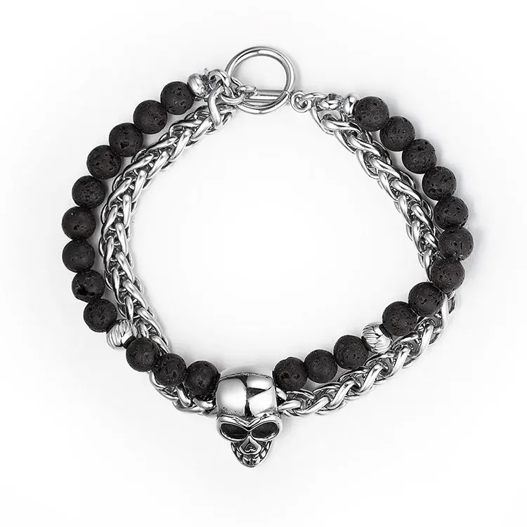 Natural Lava Stone Multicolor Beaded Skull Bracelet – Innovato Design