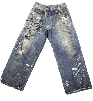 2025 New Summer Collection Men's Loose-Fitting Ripped Design Jeans Heavyweight Streetwear Mid-rise Braid Satisfaction Guarantee
