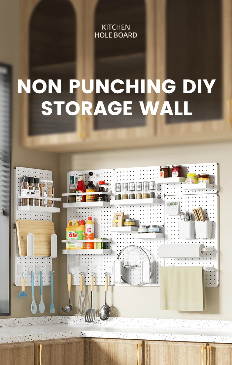 Space-Saving Carbon Steel Wall Pegboard Organizer with Customizable Accessories for Home Tableware Display Rack