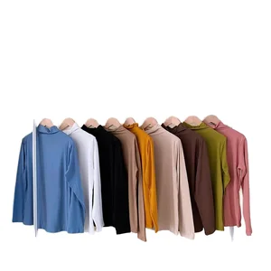 Women's Casual Spring Solid Color Slim Fit Warm Knitted Polyester Sweater with Turtleneck Collar and Front Logo
