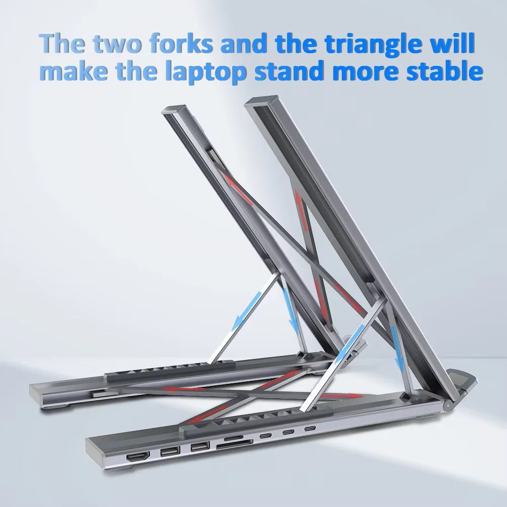 If you are searching for a supplier of a product with perfect quality control and highly competitive prices, which gives you an advantage in expanding your local market, then contact us now!  Competitive suppliers of  Portable Laptop Stand 8 Ports Usb c Hub HD 4K USB3.0 Multifunction 8 in 1 Laptop Notebook Holder Riser Stand