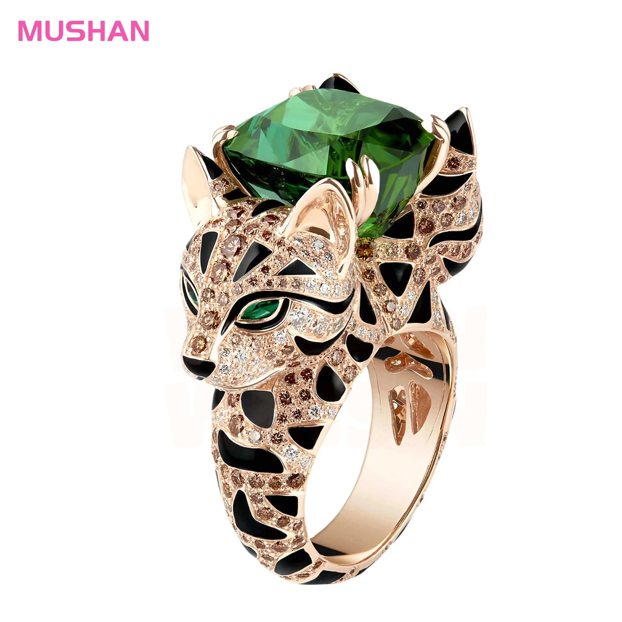 MUSHAN Jewelry Factory Muzo Emerald Gemstone 925 Sterling Silver Woman Rings Diamond Leopard Rings Women 18K Gold Ring Jewelry