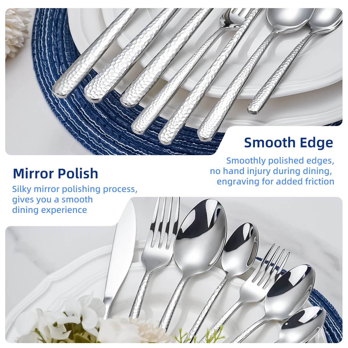 Middle East Silverware Restaurant Cutlery High Quality Stainless Steel Hammer 7/28/128 Pcs Spoon Fork Knife Silver Flatware Set