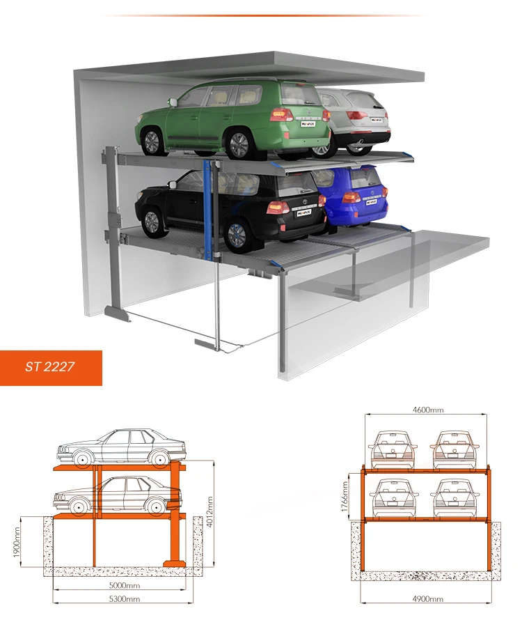 Two Post Pit Park System Mechanical Car Garage Underground Parking Lift ...