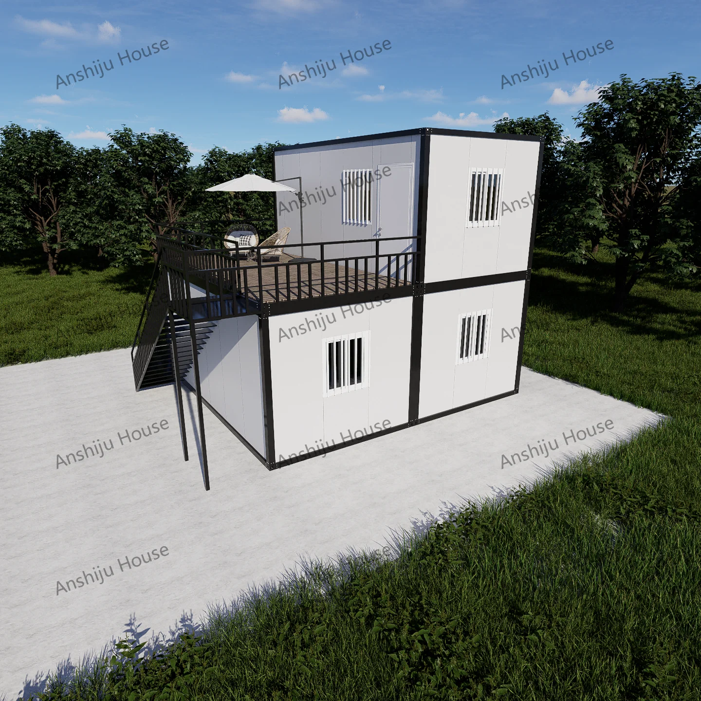 Two Story Glass Office Prefab Container House 20 ft  40ft  Prefab Smart Shipping Detachable Container House