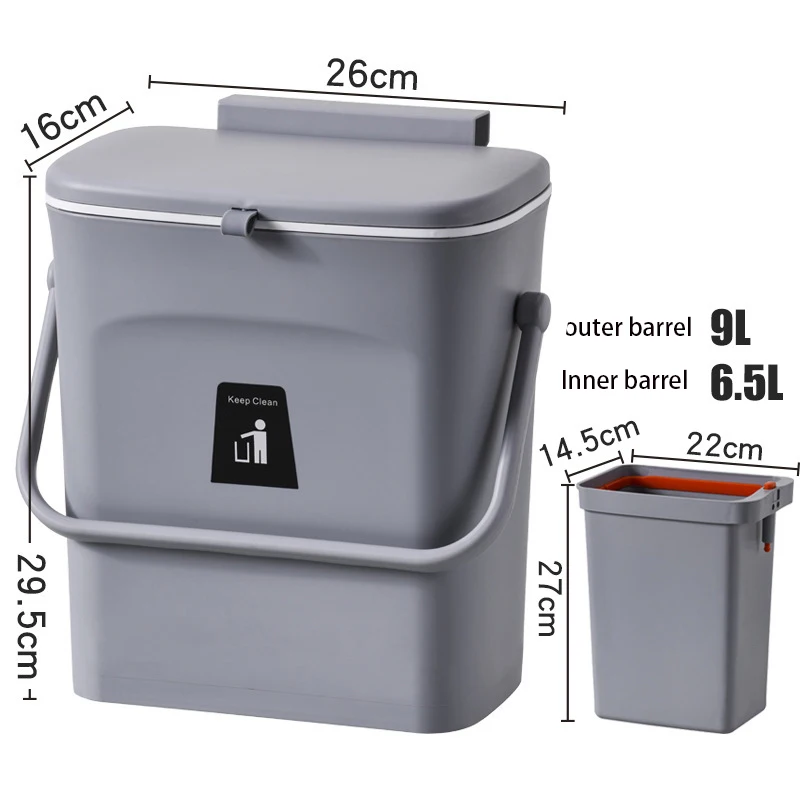 Bac à compost de cuisine de 2,4 gallons pour comptoir ou sous évier, petite  poubelle suspendue avec couvercle blanc
