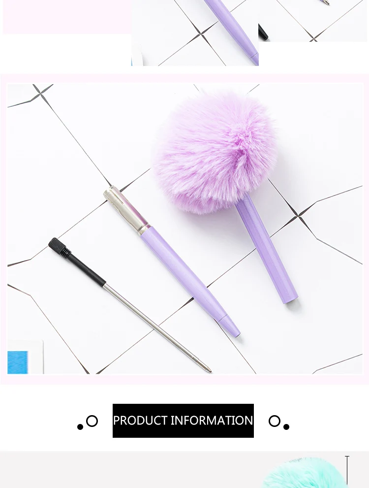 Kawaii Cute Customized Pen Bow Pom Pom Shape Plush Pen Stationery Fancy Ballpoint Pen For Gift