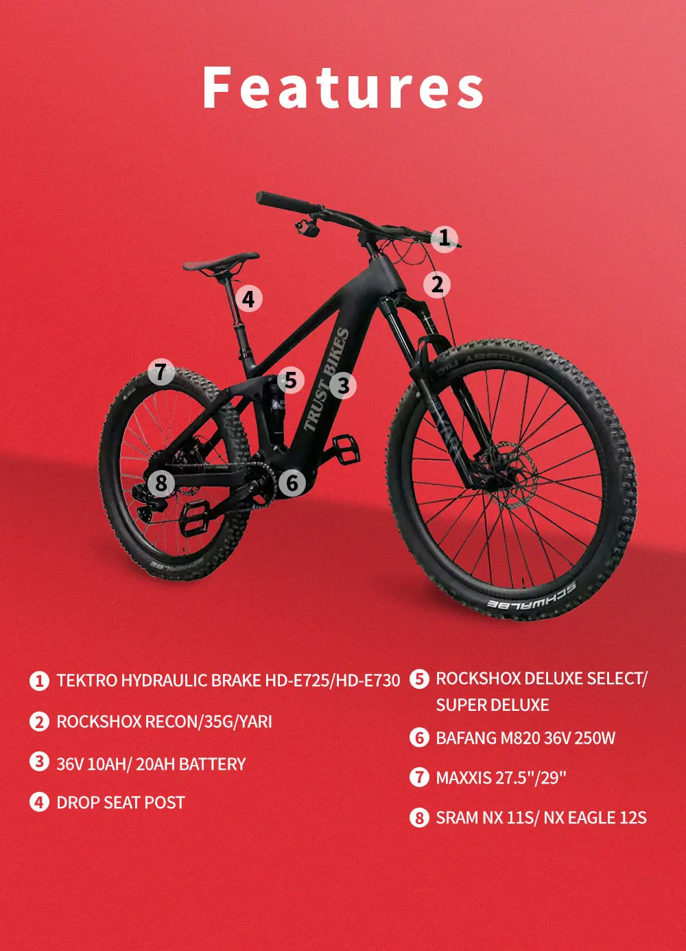 2023 New Cef50 Frame Bafang M820 Ebike Carbon Fiber Electric Mountain Bicycle For Full