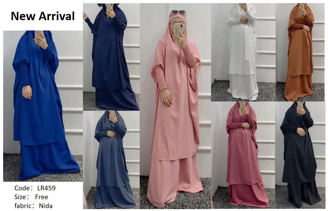 Loriya Free Size 2pcs Set Dubai Women Prayer Abaya Khimar Jilbab Long Skirt Muslim Islamic Clothing