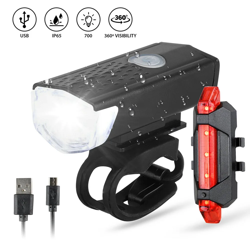 Outdoor Portable LED Front Rear Bicycle Light Flashlight USB Rechargeable IP65 Waterproof Cycling bike light set accessories manufacture