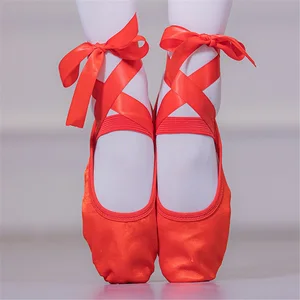 Girls' Ribbon Ballet Dance Shoes Soft-soled Satin Gymnastics Dance Shoes Stage Performance Shoes