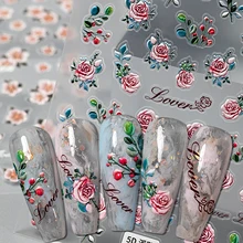 Factory Custom Price New Arrival Embossed Nail Art Colorful Rose RD Hot Stamping 5D Nail Stickers For Nail Art