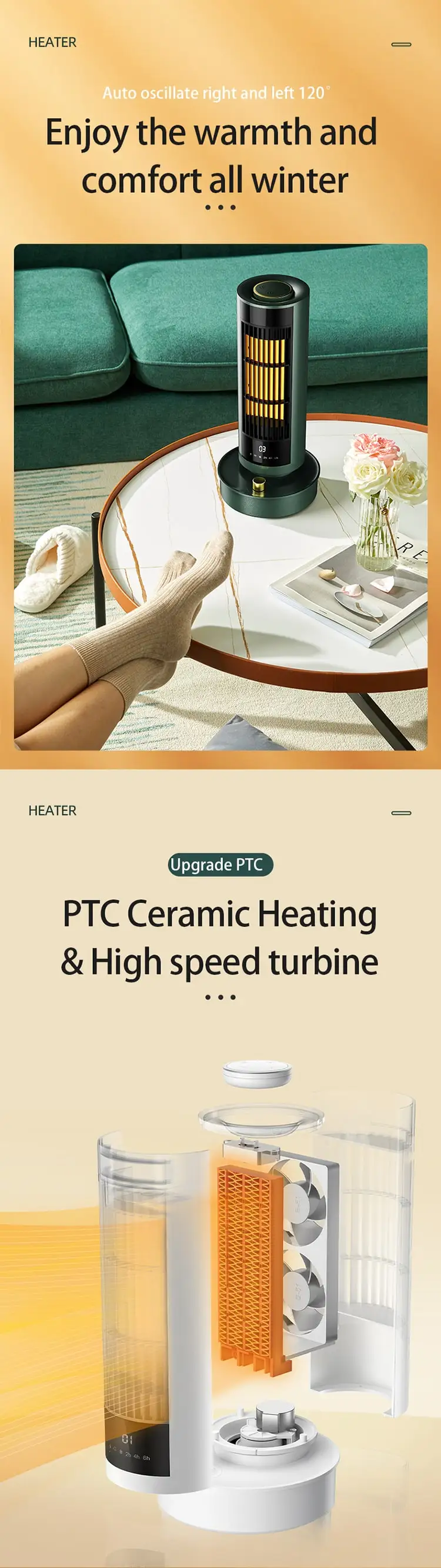 Vansu 2021 New 2 In 1 Hot Cool Tower PTC Electric Room Fan Heater