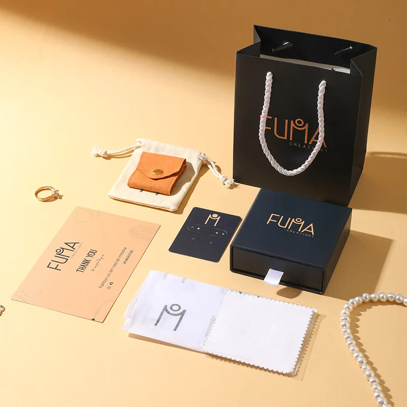 Luxury Jewelry Gift Box Set Custom Drawer Box Paper Cotton Bags Microfiber Buckle Closure Storing Earrings Necklaces Bracelets