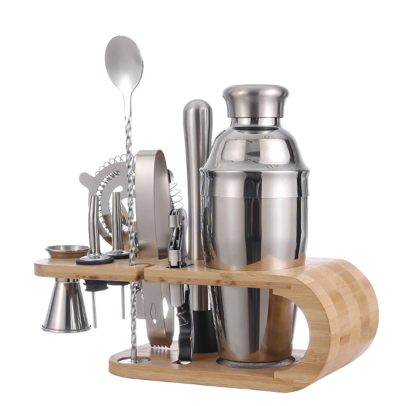 Professional Bar Ware Tools 550ML Stainless Steel Cocktail Shaker Set with Wood Stand