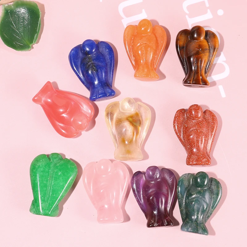 15x20 Little Cheap Pocket Stone Healing Craft Angel Statue Carved Quartz Crystal Guardian Angel