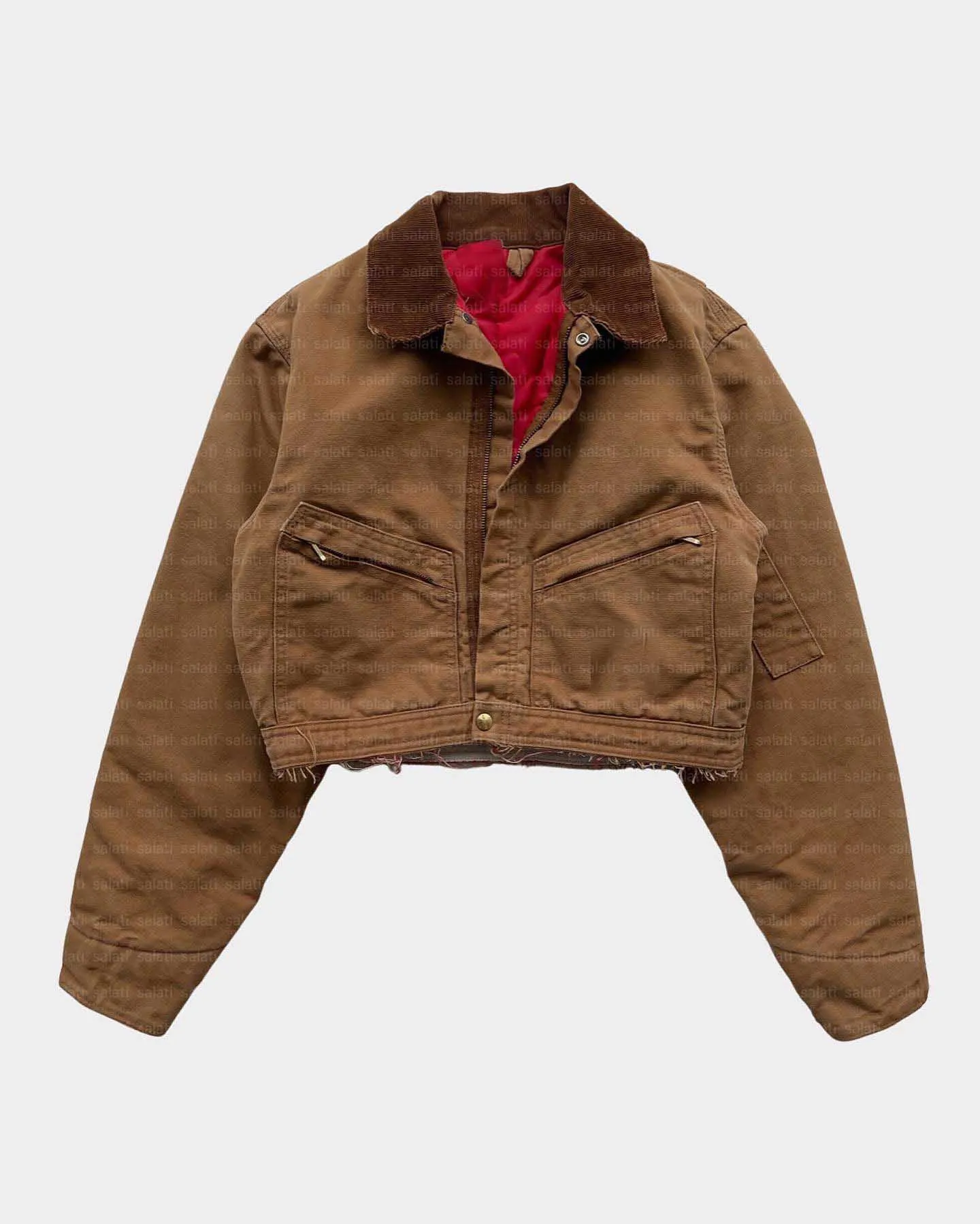 Salati Custom Cotton Twill Duck Canvas Zip up Trucker Acid Wash Vintage Cropped Unisex Carpenter Worker Workwear Work Jacket Men gallery 4