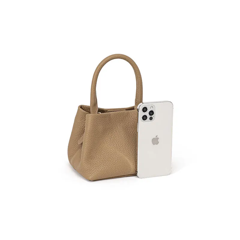 Full Grain Pebble Pattern Leather Crossbody Hand Bag Bucket Bag Lady Genuine Cowhide Leather Crossbody Shoulder Bag for Women