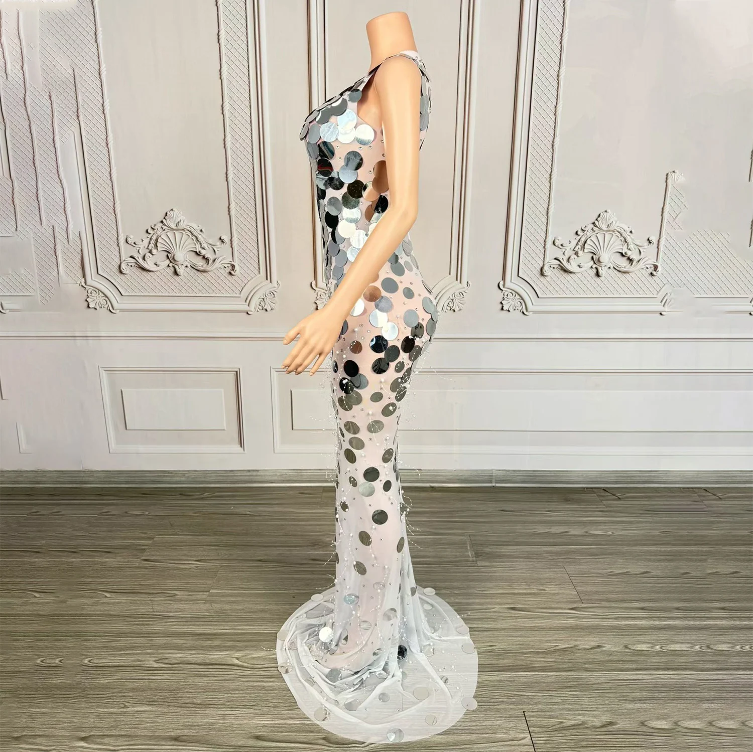 white graduation dress pearls Pearl Accent Gown in White 3 main image 0