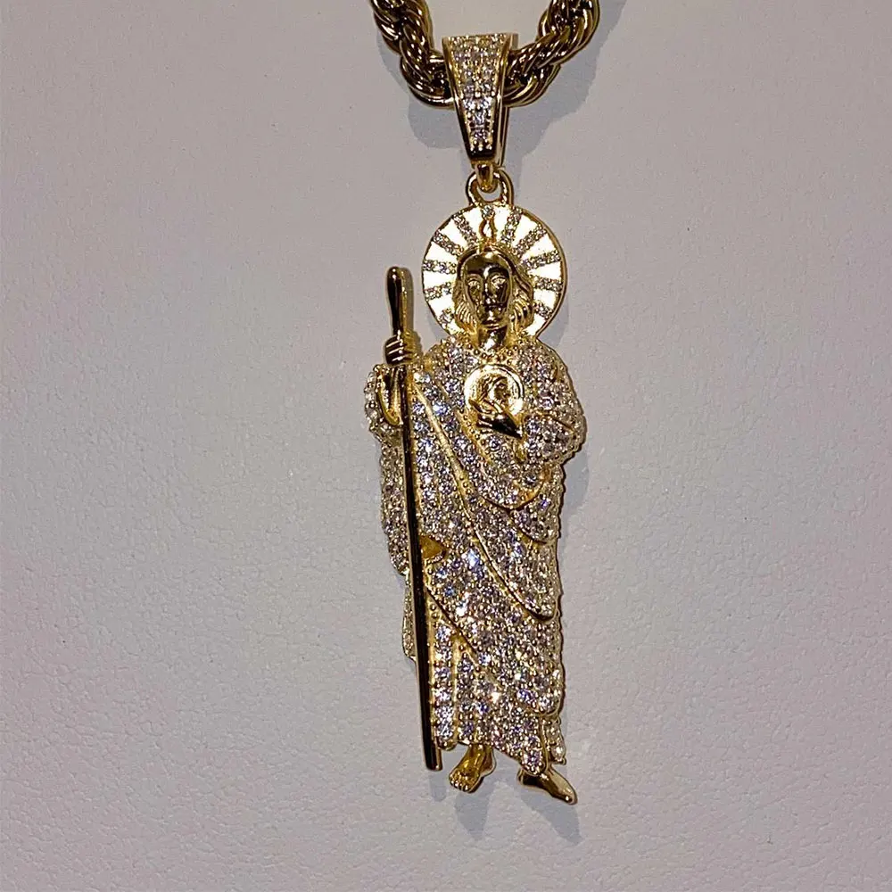 religious jewelry Men's brass jewelry gold plated St Jude San Judas Tadeo Iced jesus Pendant
