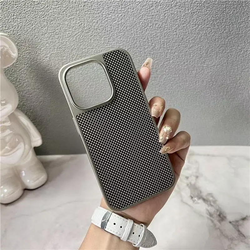 product slim fit carbon fiber texture faux leather pc mobile phone case screen protector military grade shockproof for 17 pro max-6