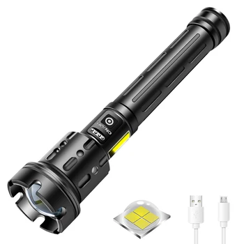 High Lumen XHP90 Flashlight USB Rechargeable P90.2 COB LED Flashlights Zoom Handheld Torch Light with Power Bank
