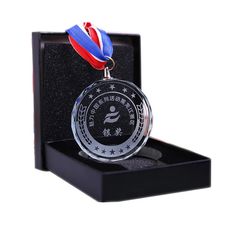 MH-LP0175クリスタルガラスラウンド形ガラスメダリオンメダル