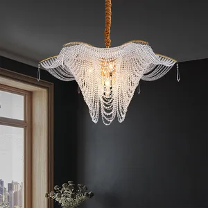 Postmodern Design American Style Gold Chandelier Crystal Beads Oval Pendant Lights for Living Room Unique