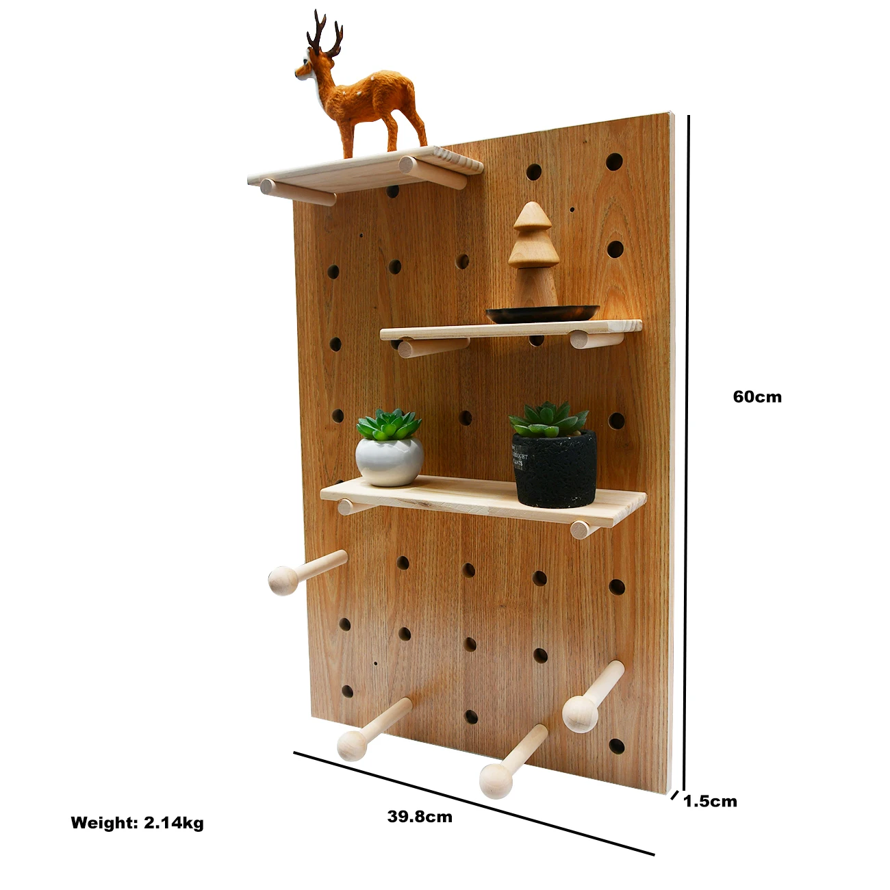 YOULKE Wood Panel Pegboard Modular Hanging Storage Organizer Coat Rack Shelf Wooden Floating Shelves for Wall