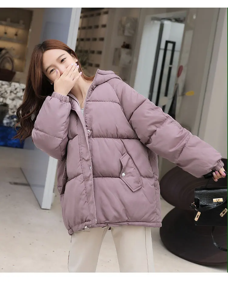 Korean Style Winter Women Down Jacket Oversize Loose Hooded Female